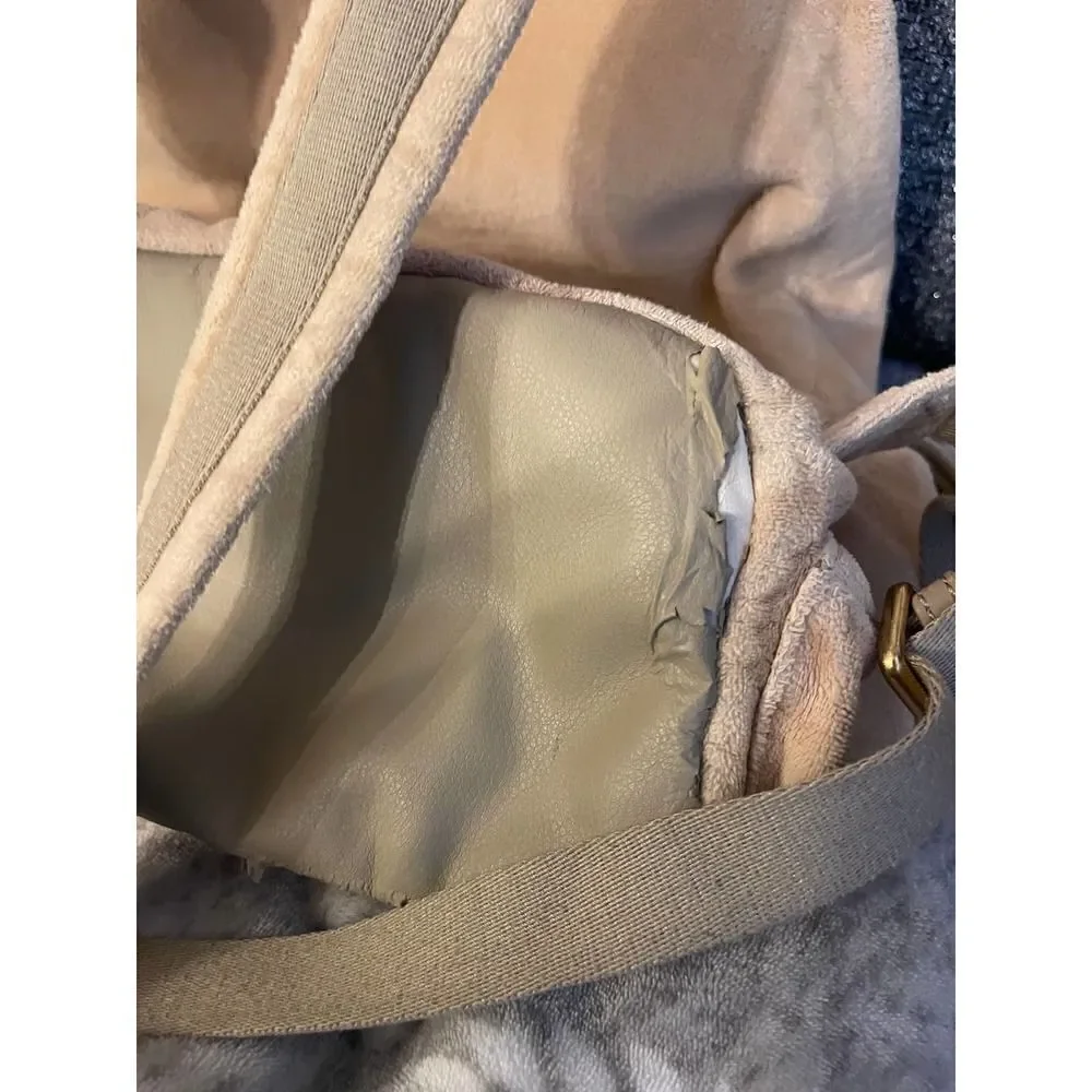Cream/beige velvet/velour campus,school multi pocket cargo Backpack